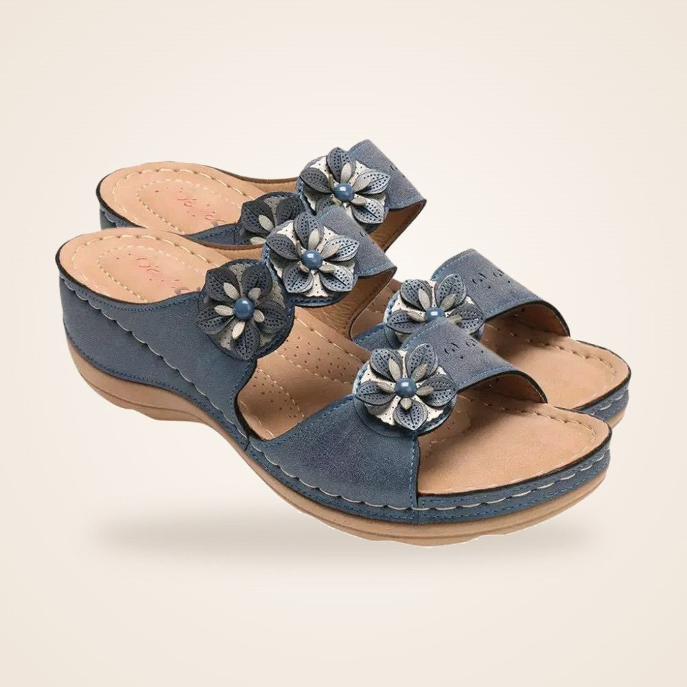 Posy Wedge Slide in blue