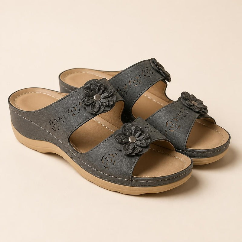 Posy Wedge Slide in grey