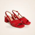 Red Velvet Block Heel in red