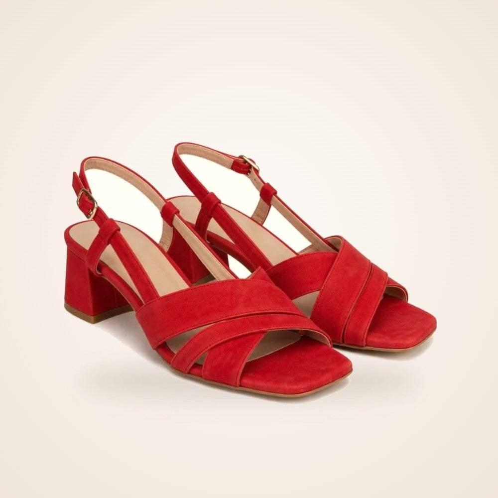 Red Velvet Block Heel in red