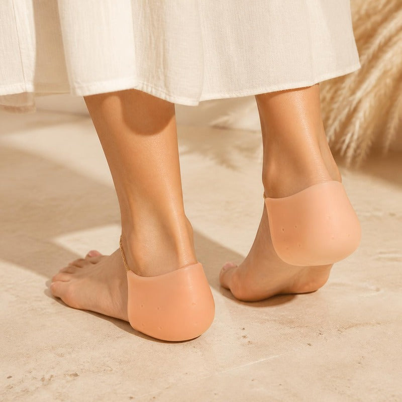 Silicone Heel Sleeves in skin, worn