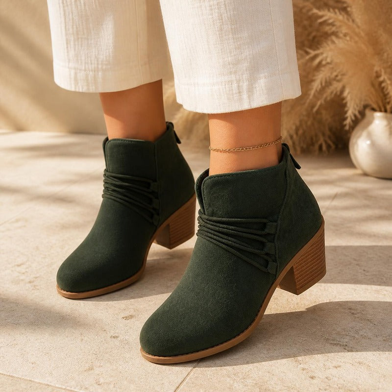 Slouch Ankle Boot in forest green, worn