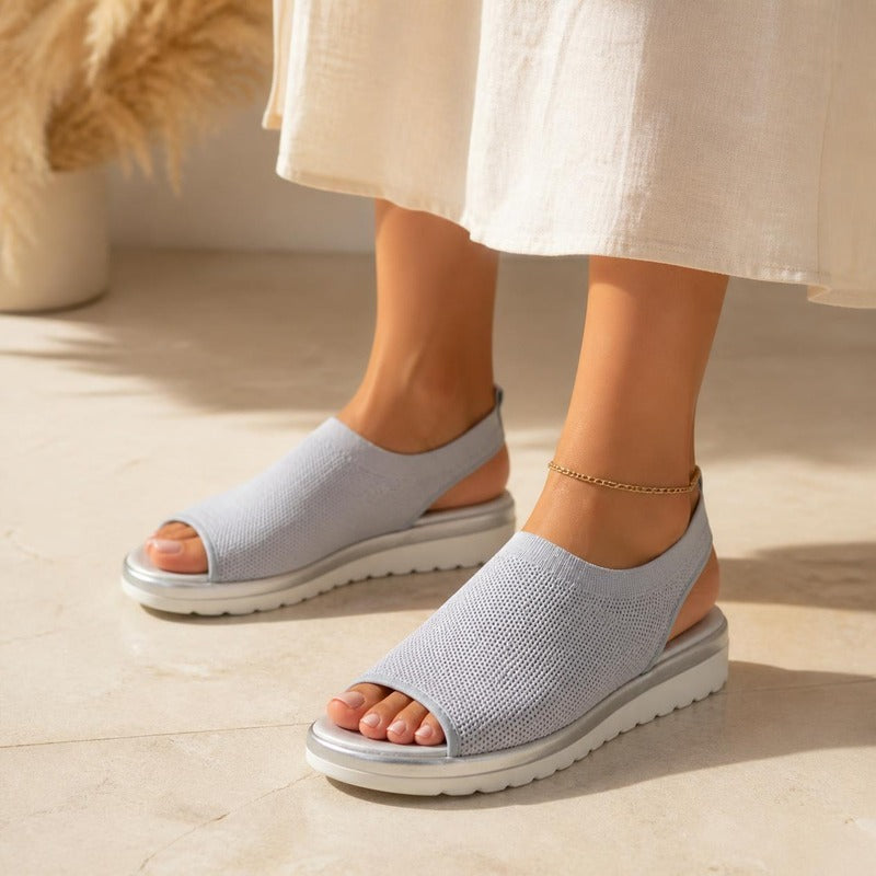 Stretch Knit Sandal in grey, worn