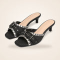 Studded Kitten Heel Slide in black