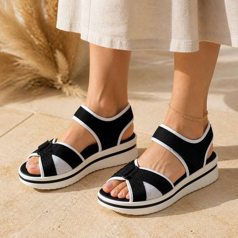 Summer Mesh Sandal in black, worn