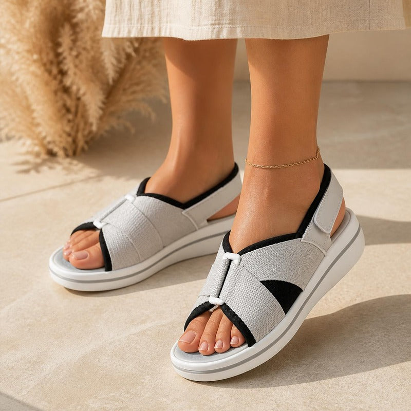 Summer Mesh Sandal in grey, worn