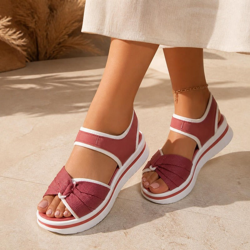 Summer Mesh Sandal in rose, worn