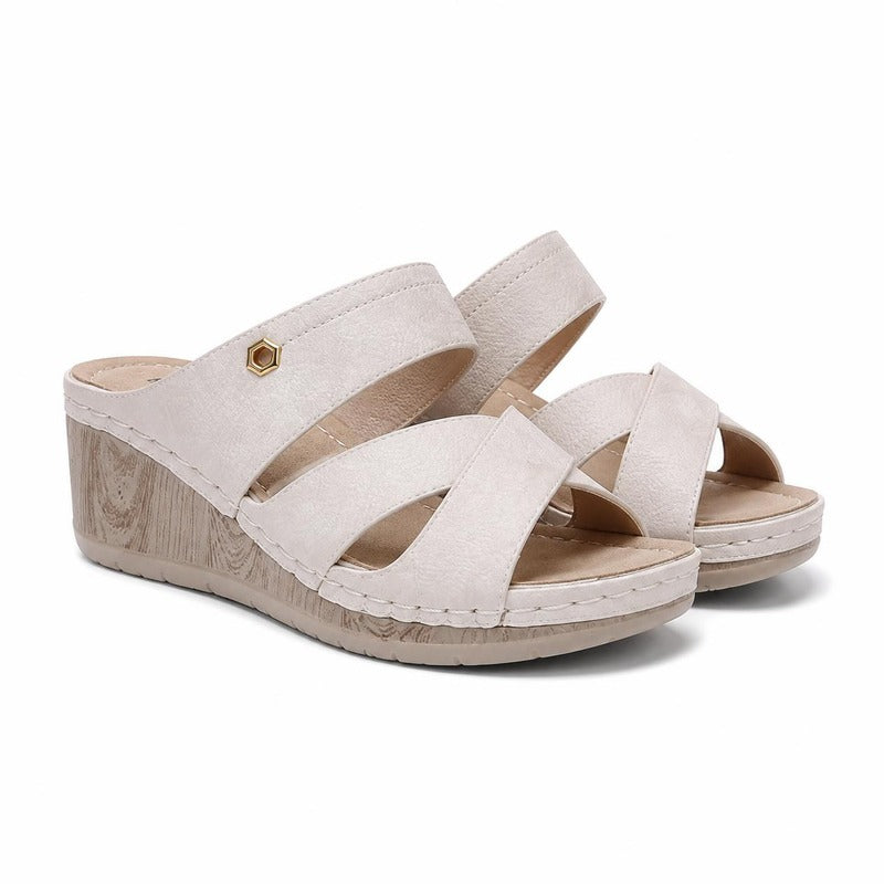 The Crossover Wedge Slide in Beige