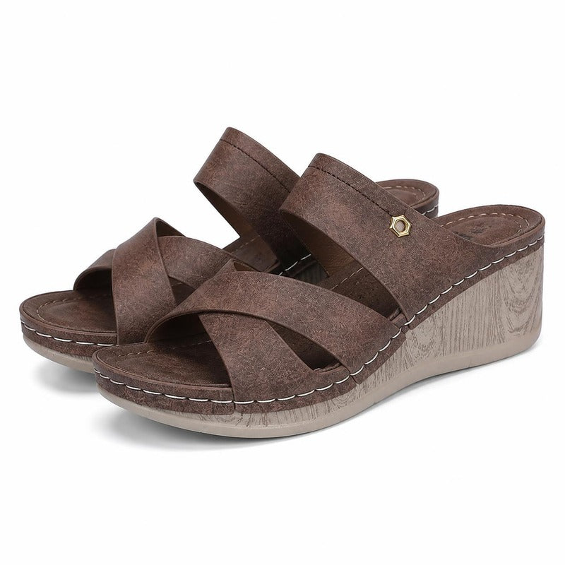 The Crossover Wedge Slide in Brown