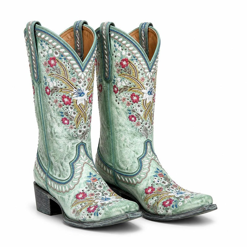 The Embroidered Western Boot in Turquoise