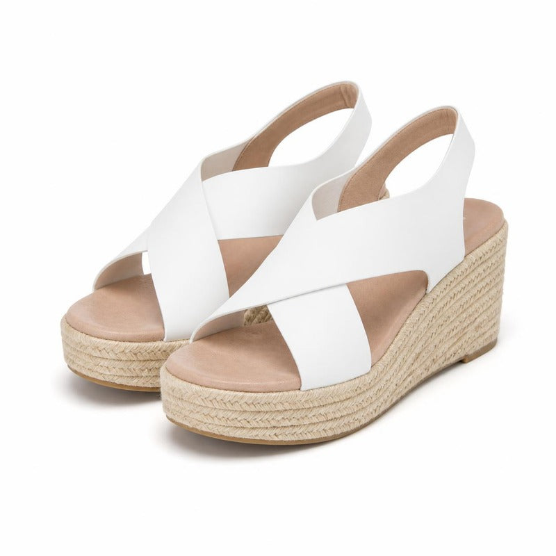 The Cross Strap Espadrille Wedge in White