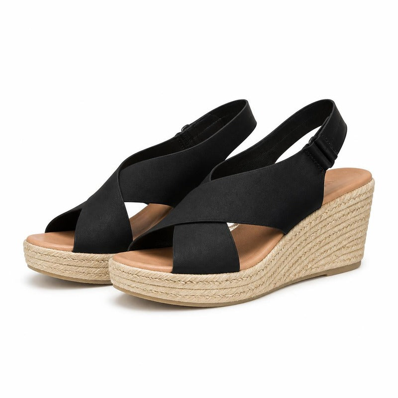 The Cross Strap Espadrille Wedge in Black