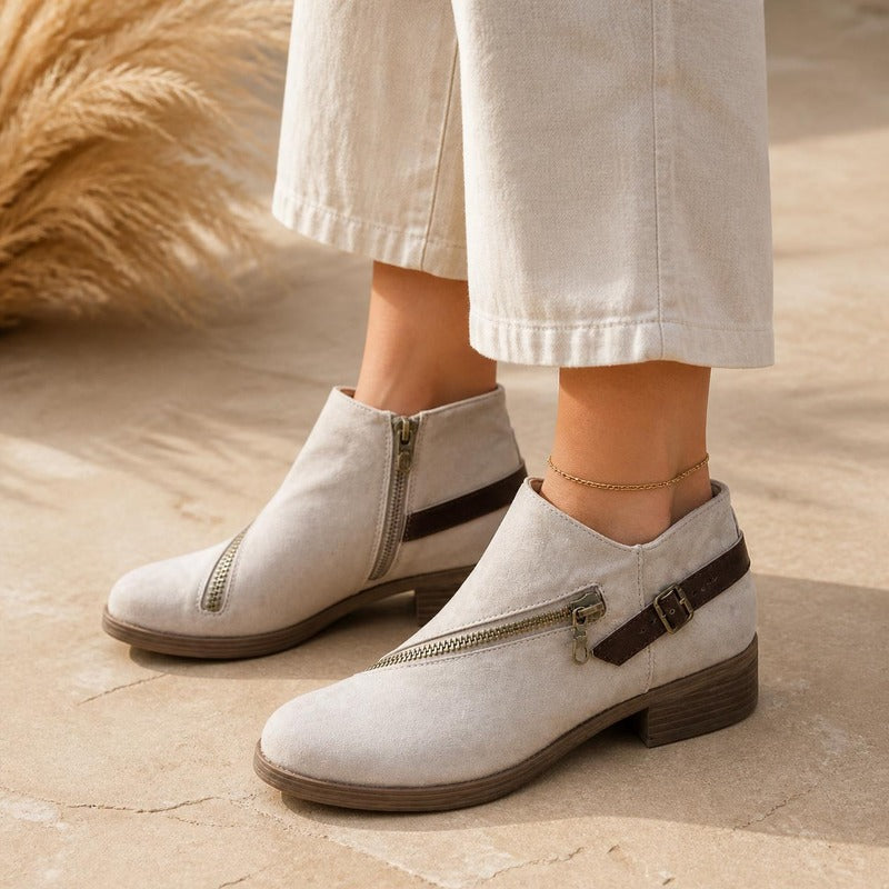 Zip Ankle Boot in grey, worn