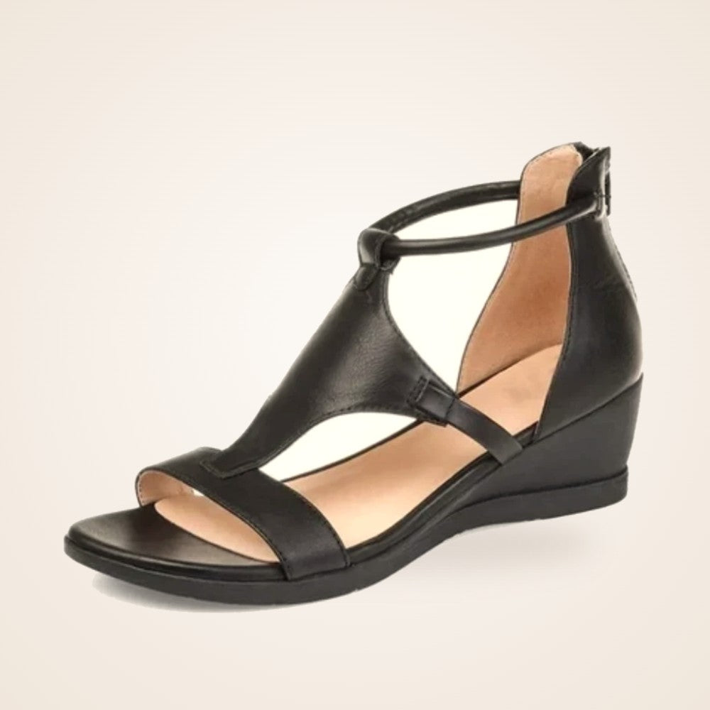 Zip-Back Wedge Sandal in black