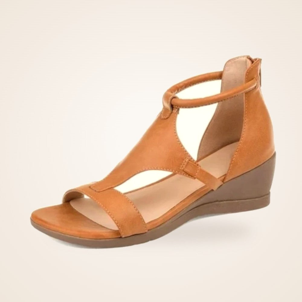 Zip-Back Wedge Sandal in tan