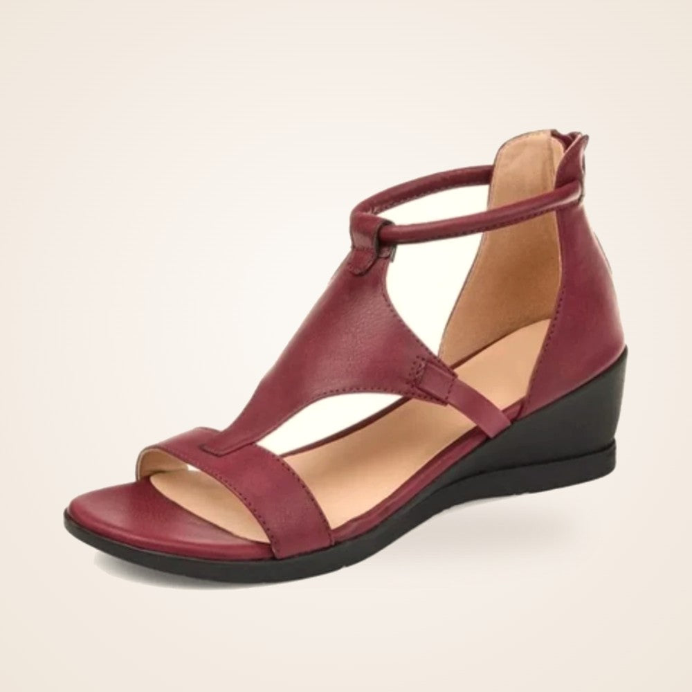 Zip-Back Wedge Sandal in wine